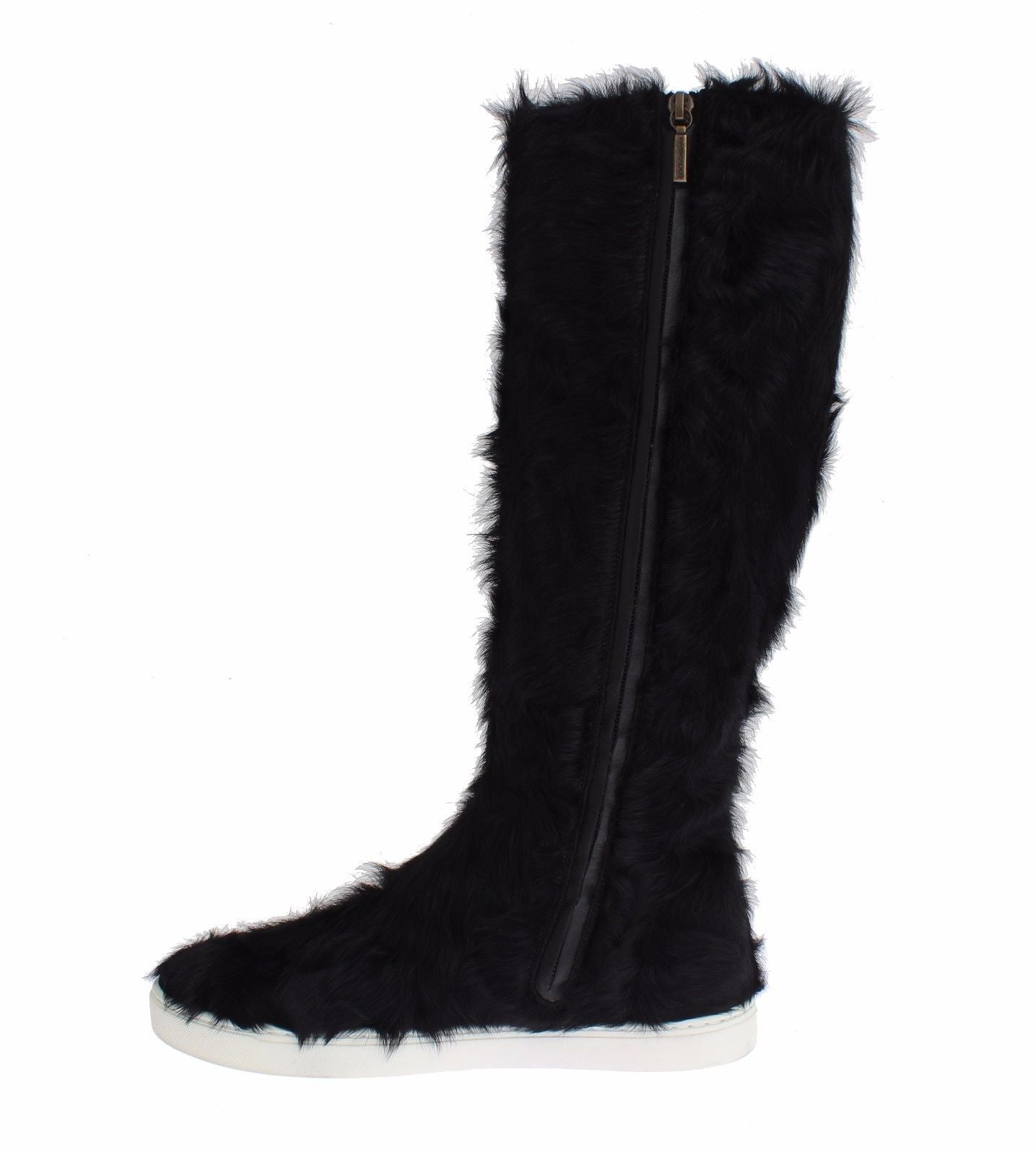 Dolce & Gabbana Elegant Black Fur Leather Flat Sneaker Boots - Obsession Luxury