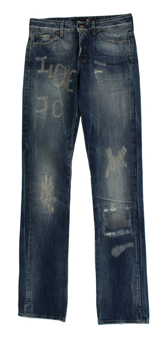 Cavalli Elegant Flare Fit Blue Denim Jeans - Obsession Luxury