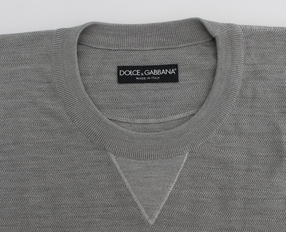 Dolce & Gabbana Elegant Gray Silk Crewneck Pullover Sweater - Obsession Luxury