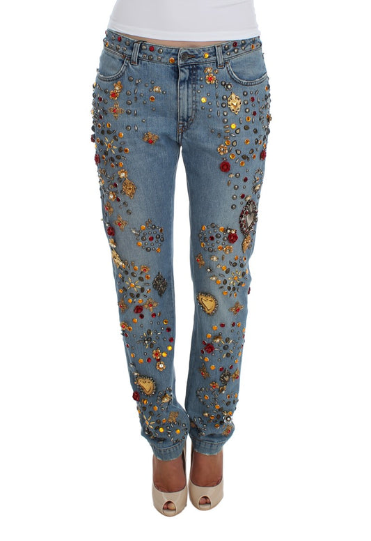 Dolce & Gabbana Enchanted Sicily Crystal Heart Boyfriend Jeans - Obsession Luxury