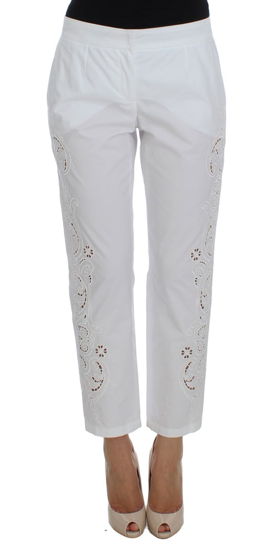 Dolce & Gabbana Elegant White Floral Cutout Dress Pants - Obsession Luxury