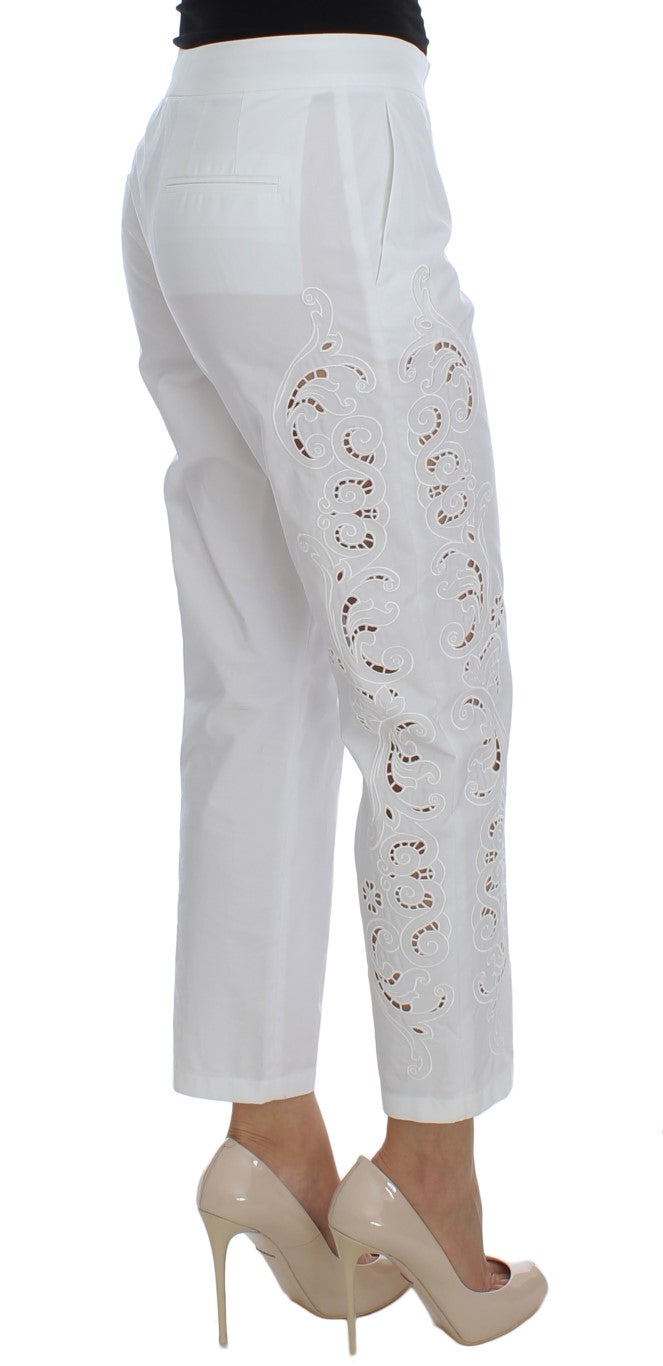 Dolce & Gabbana Elegant White Floral Cutout Dress Pants - Obsession Luxury