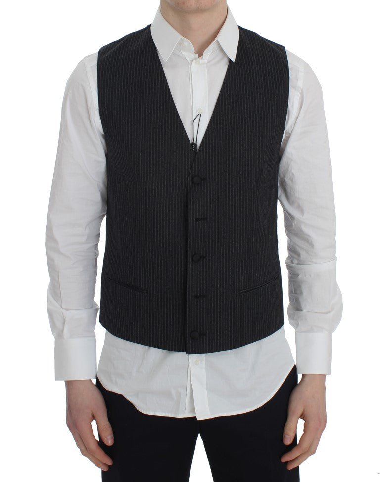 Dolce & Gabbana Elegant Gray Striped Wool Vest - Obsession Luxury