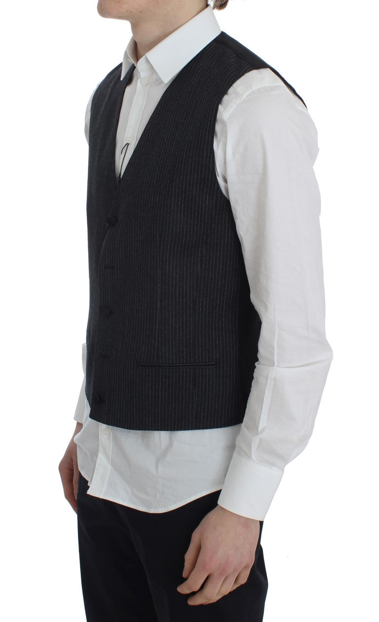 Dolce & Gabbana Elegant Gray Striped Wool Vest - Obsession Luxury