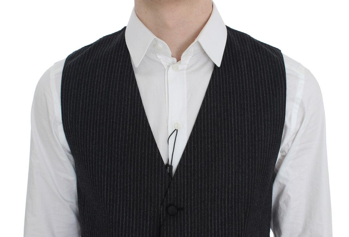 Dolce & Gabbana Elegant Gray Striped Wool Vest - Obsession Luxury