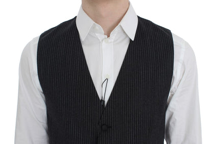 Dolce & Gabbana Elegant Gray Striped Wool Vest - Obsession Luxury