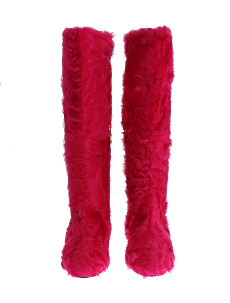 Dolce & Gabbana Elegant Pink Lambskin Fur Boots - Obsession Luxury