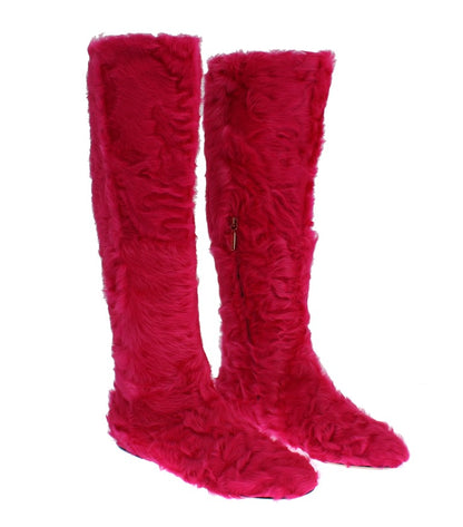 Dolce & Gabbana Elegant Pink Lambskin Fur Boots - Obsession Luxury