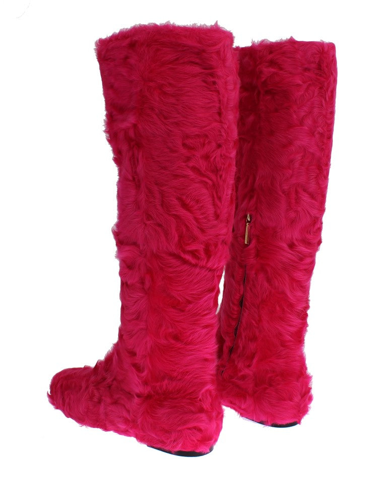 Dolce & Gabbana Elegant Pink Lambskin Fur Boots - Obsession Luxury