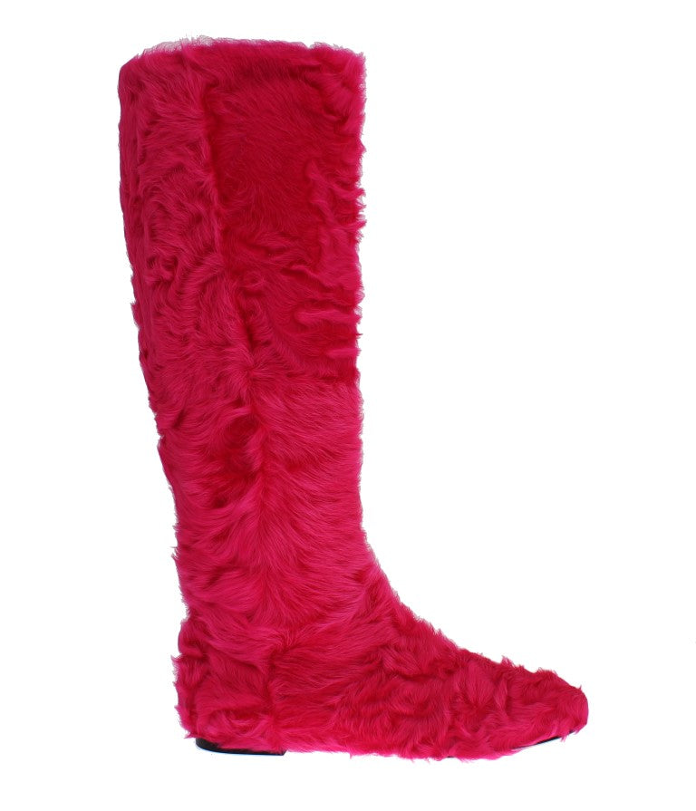 Dolce & Gabbana Elegant Pink Lambskin Fur Boots - Obsession Luxury