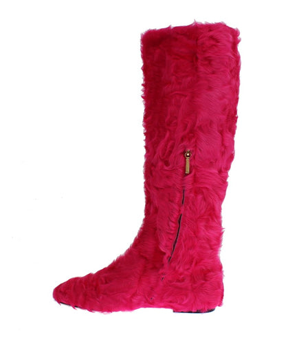 Dolce & Gabbana Elegant Pink Lambskin Fur Boots - Obsession Luxury