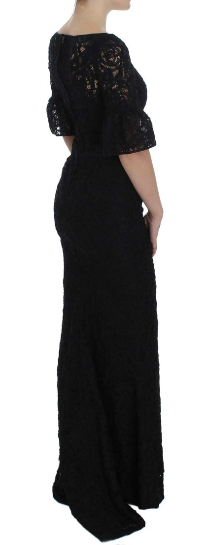 Dolce & Gabbana Elegant Black Floral Lace Maxi Dress - Obsession Luxury