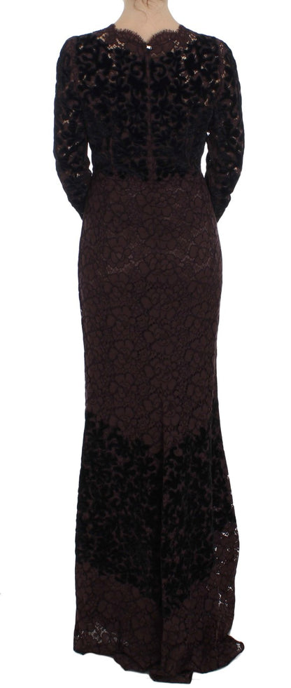 Dolce & Gabbana Elegant Purple Floral Lace Maxi Dress - Obsession Luxury