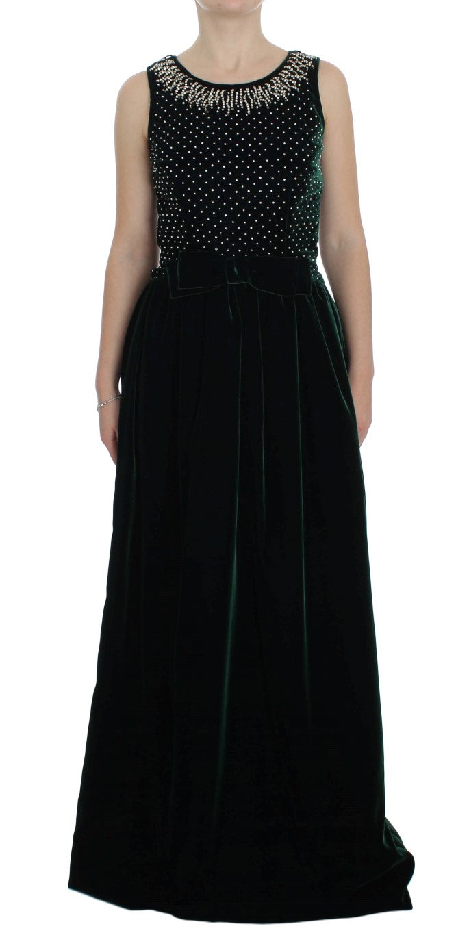 Dolce & Gabbana Enchanted Emerald Velvet Crystal Maxi Dress - Obsession Luxury