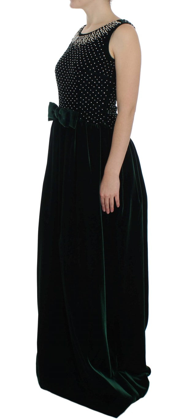 Dolce & Gabbana Enchanted Emerald Velvet Crystal Maxi Dress - Obsession Luxury