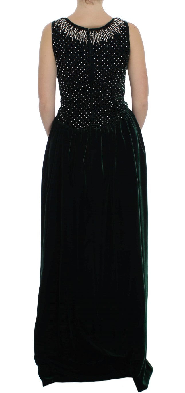 Dolce & Gabbana Enchanted Emerald Velvet Crystal Maxi Dress - Obsession Luxury