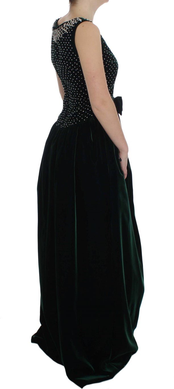 Dolce & Gabbana Enchanted Emerald Velvet Crystal Maxi Dress - Obsession Luxury