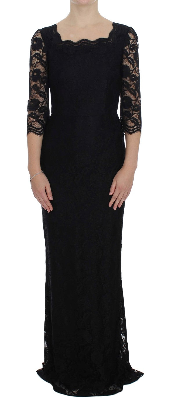 Dolce & Gabbana Elegant Black Floral Lace Maxi Dress - Obsession Luxury