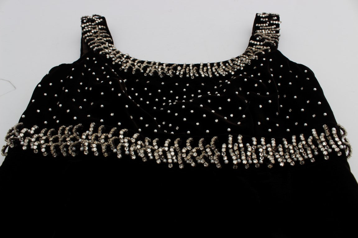 Dolce & Gabbana Elegant Brown Velvet Crystal Gown - Obsession Luxury